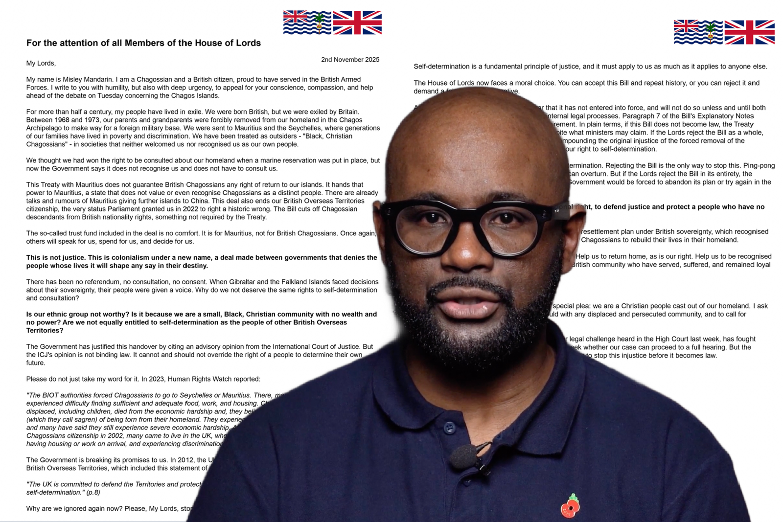Chagossian veteran begs the Lords to “stop this injustice” before Tuesday’s debate