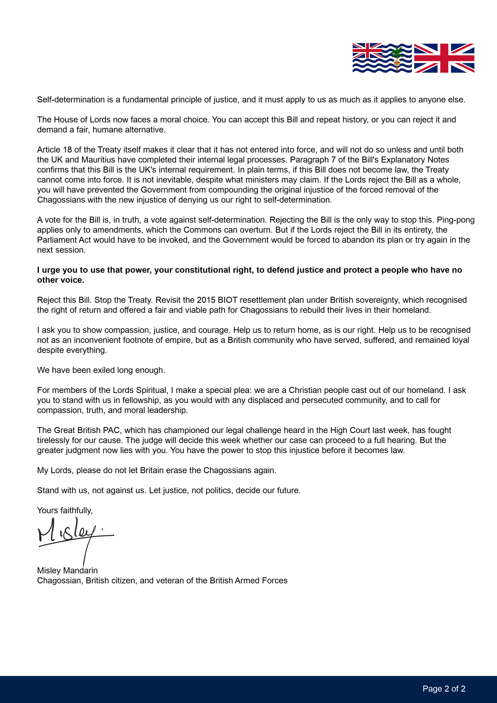 Chagossian campaign appeal to peers