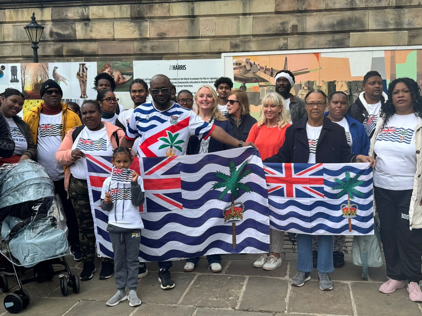 Misley Mandarin with supporters campaigning to stop the Chagos deal