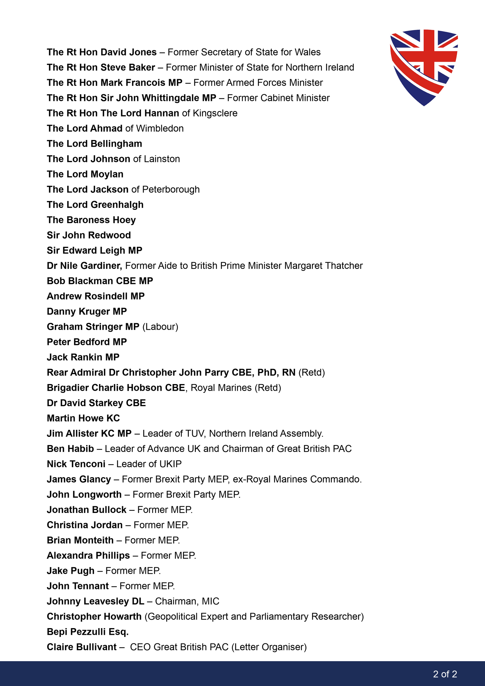 Second page of the Great British PAC letter to President Trump on Chagos