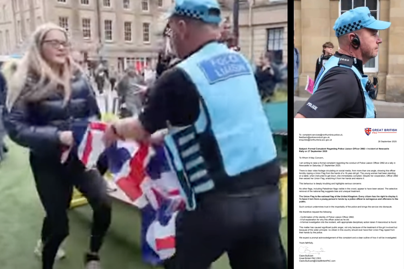 Outrage as Officer Snatches Union Flag From 16-Year-Old at Newcastle Rally