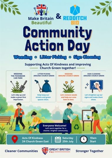 Make Britain Beautiful Community Action Day poster — Redditch, Saturday 25 July, 10am