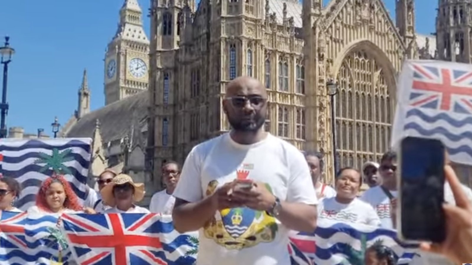 Misley Mandarin with Chagossians outside Parliament