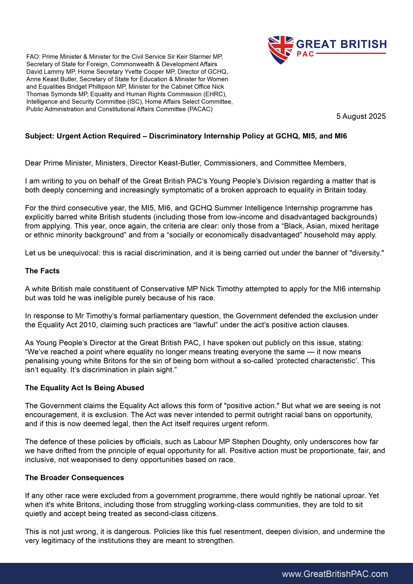 Page one of Sophie Corcoran’s open letter