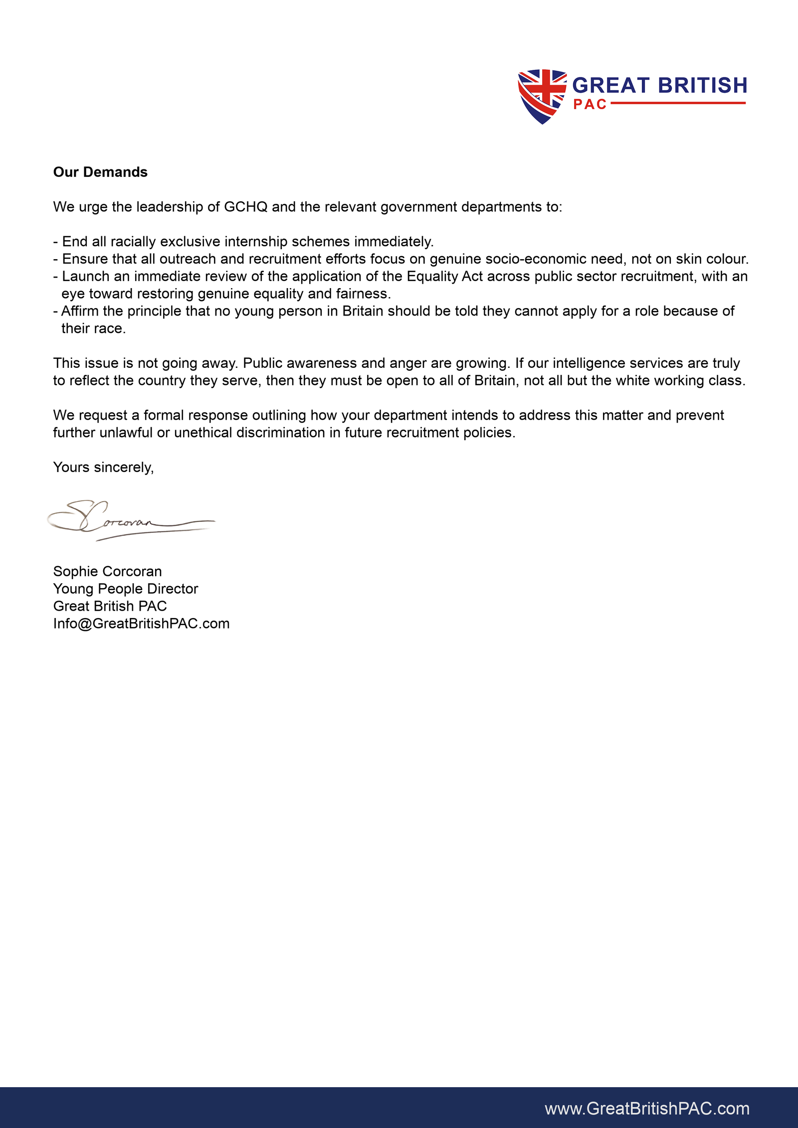 Page two of Sophie Corcoran’s open letter